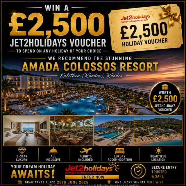 Jet2holidays voucher £2500 - Win this luxury prize from Central Competitions